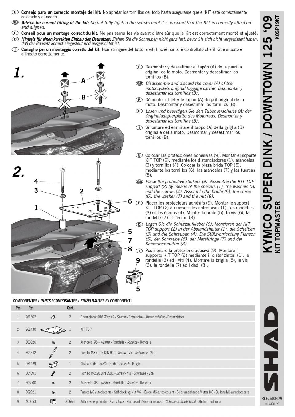 Support de top case Shad pour scooter Kymco 125 Dink Street 2009 à 2015 K0SP19KT