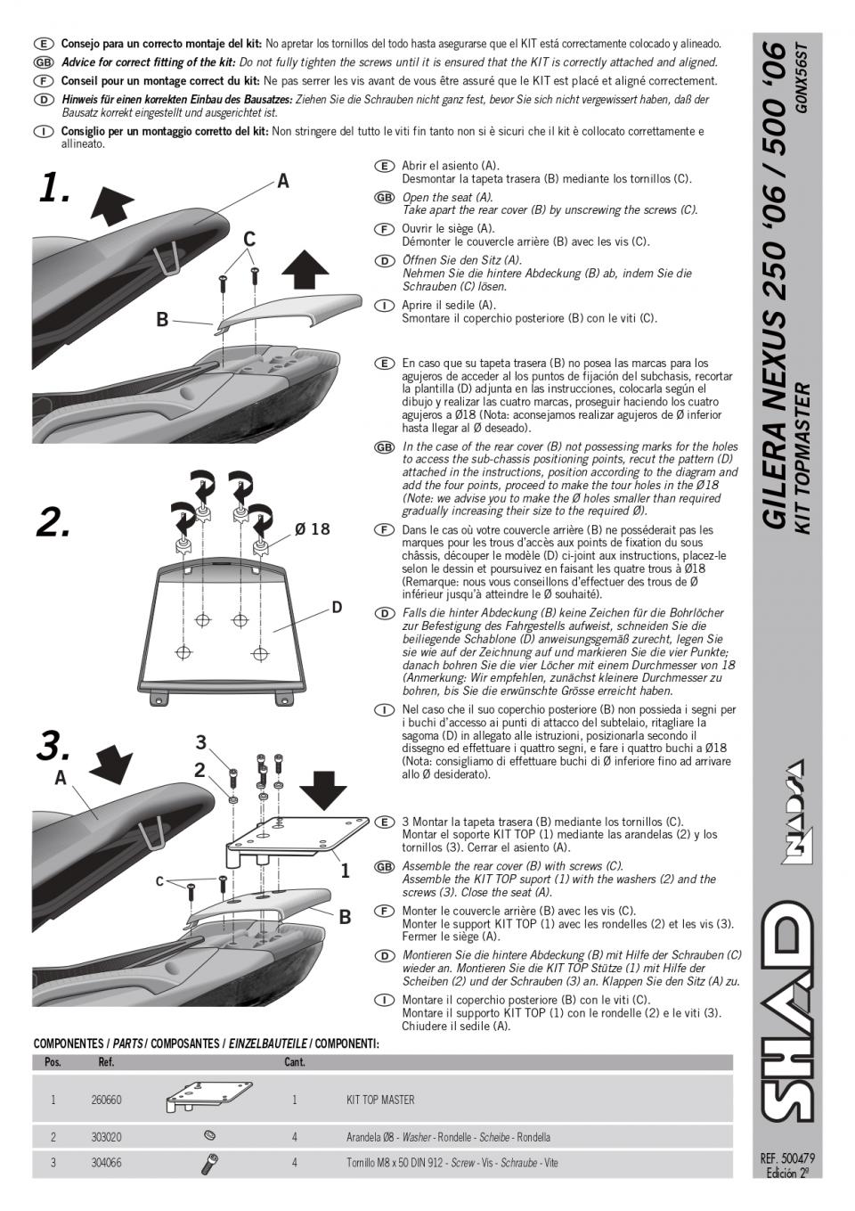 Support de top case Shad pour Scooter Gilera 125 Nexus 2009 à 2014 G0NX56ST Neuf