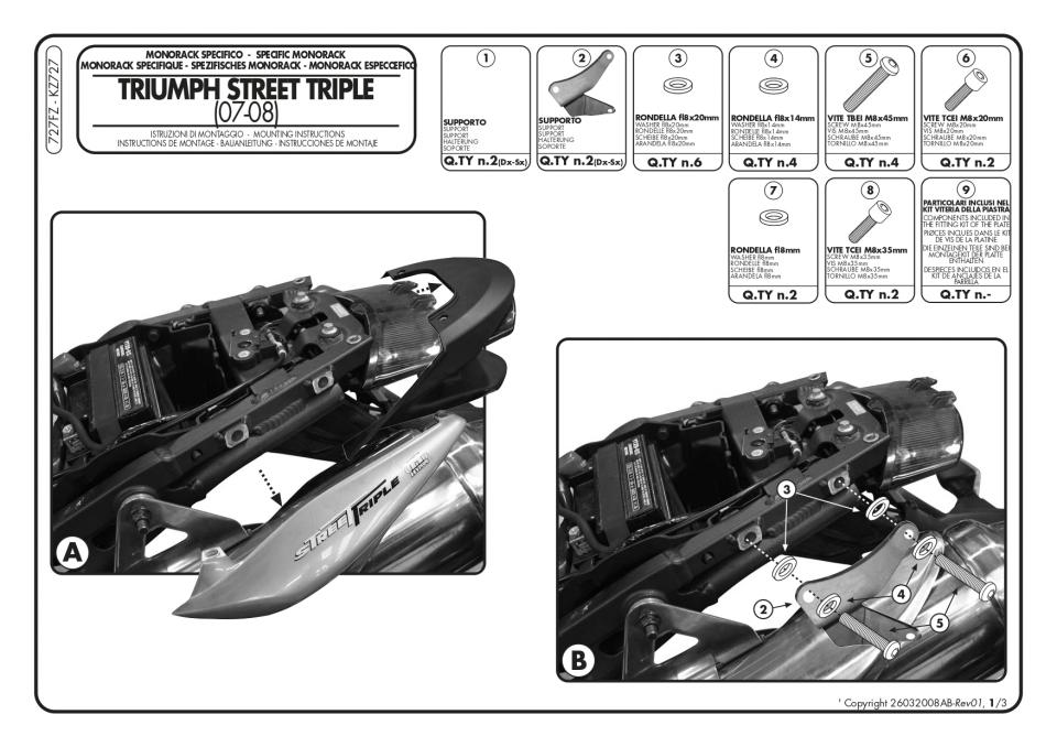 Bras support de top case GIVI 727FZ Monorack pour moto 18324 Neuf