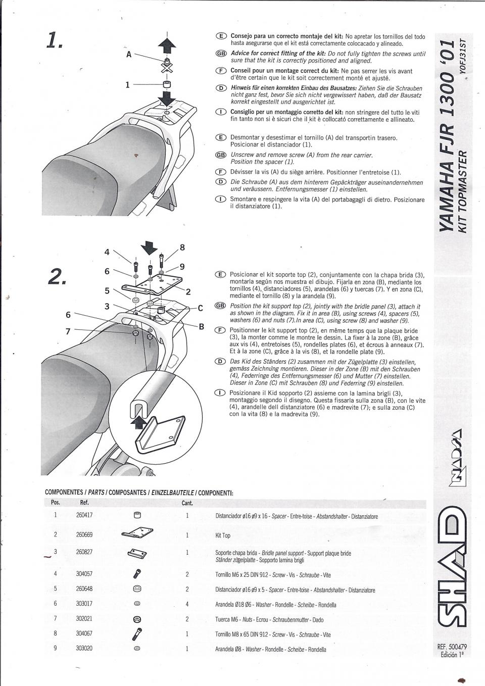 Support top case TOP MASTER Shad pour moto Yamaha 1300 FJR Y0FJ31ST