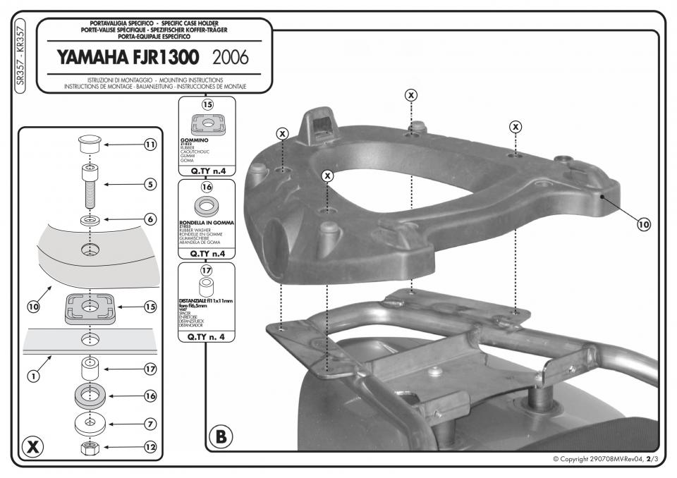 Kit Support de top case SR357 MONOKEY GIVI pour moto Yamaha 1300 FJR Neuf