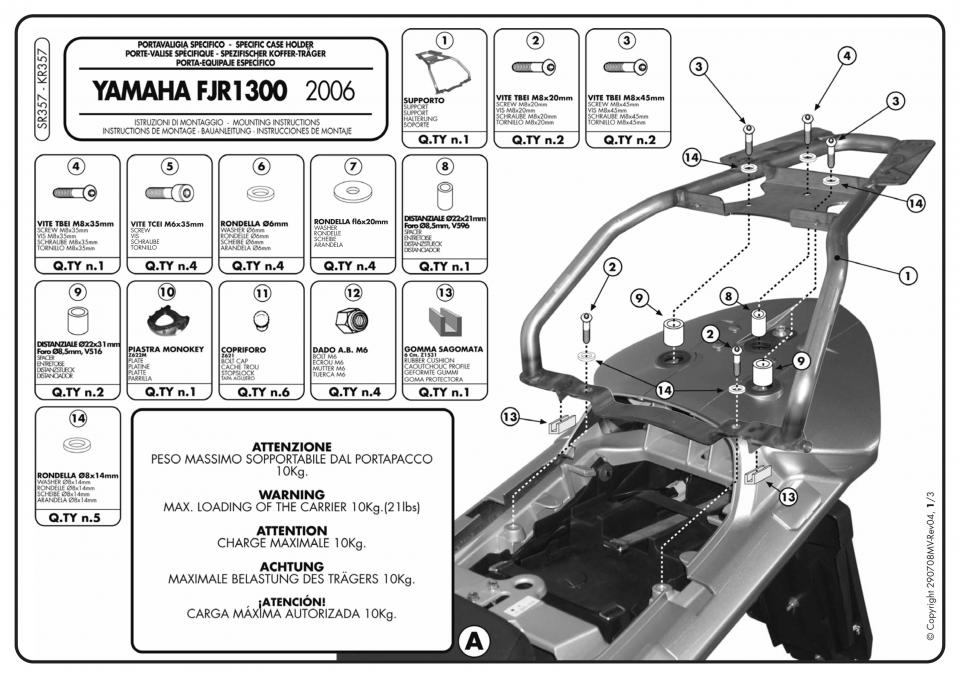 Kit Support de top case SR357 MONOKEY GIVI pour moto Yamaha 1300 FJR Neuf