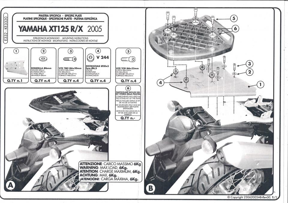 Support E332 de top case GIVI Monolock pour moto Yamaha 125 Xt 2005 à 2012
