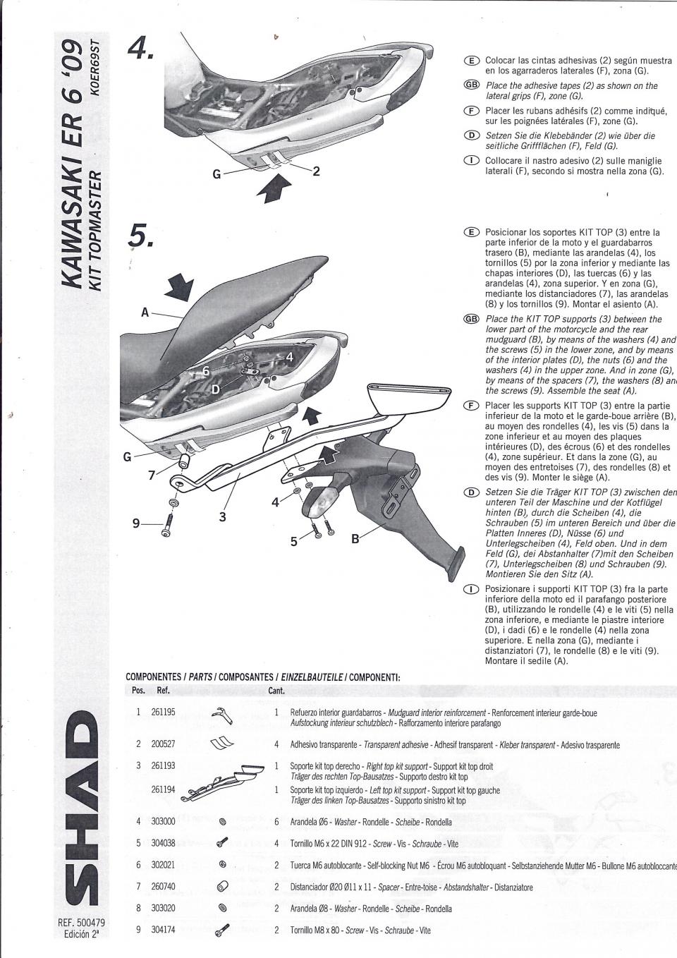 Support de top case Shad pour Moto Kawasaki 650 ER6 2009 à 2011 K0ER69ST Neuf