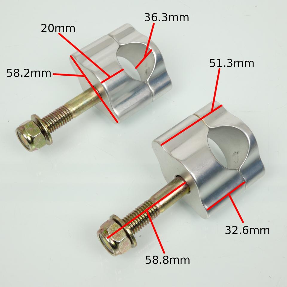 Paire de pontet de guidon Ø28mm rehausse 20mm aluminium poli pour moto Neuf