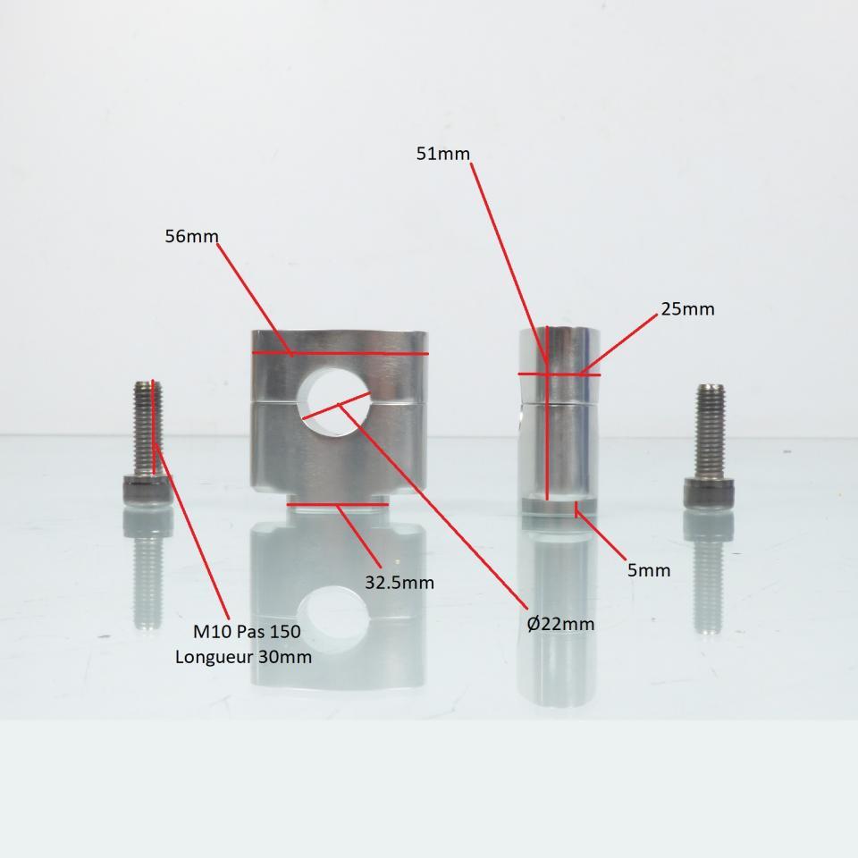 Pontet rehausse de guidon Ø22mm +H23mm en alu fixation sur le té de fourche pour moto