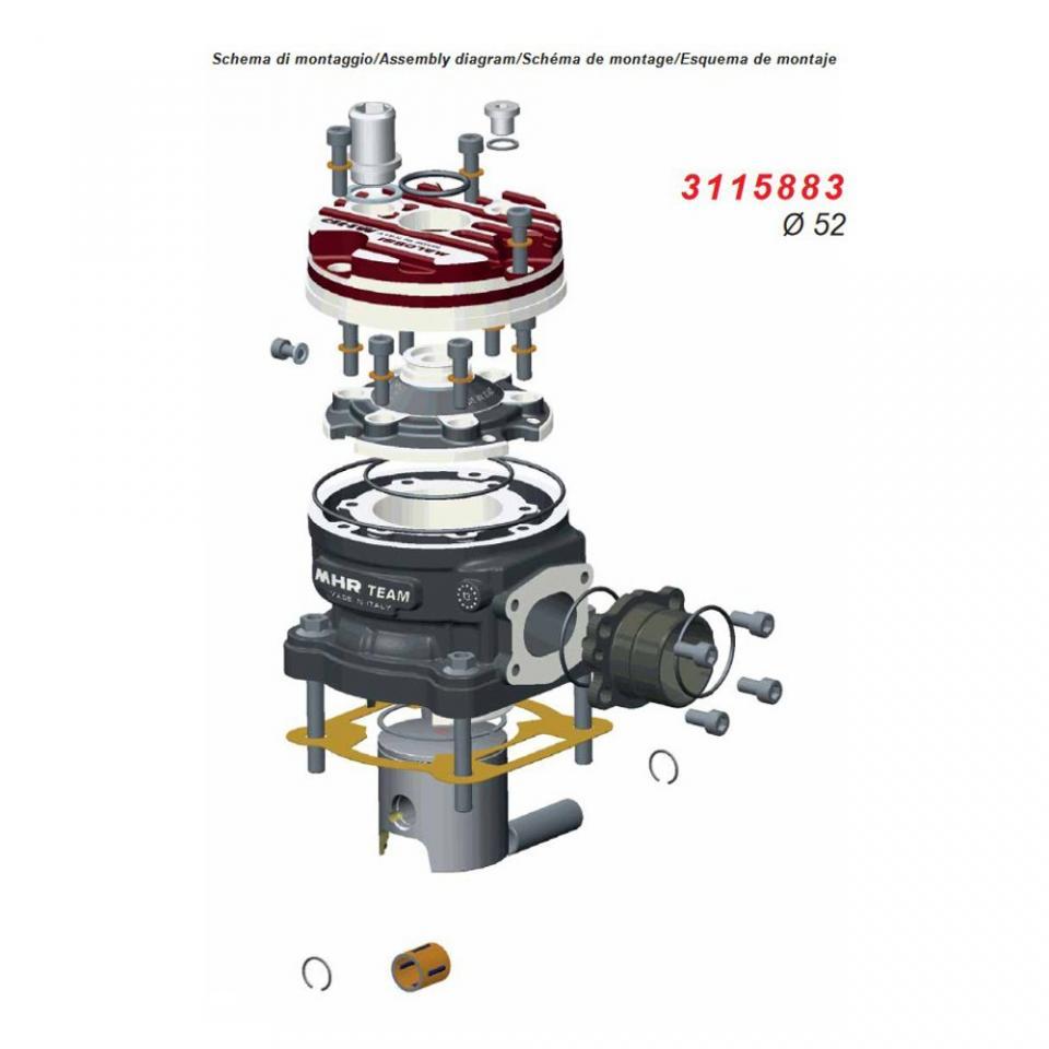 Haut moteur Malossi MHR Flanged Mount Testa Rossa Ø52mm pour scooter Gilera 50 Runner