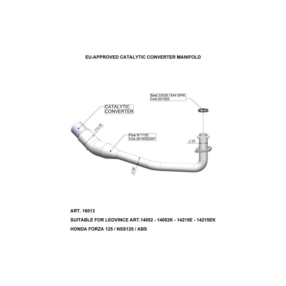 Tube catalyseur d échappement Leovince pour scooter Honda 125 Forza 2017 à 2020 16013 / 3014052204 / 1153 Neuf
