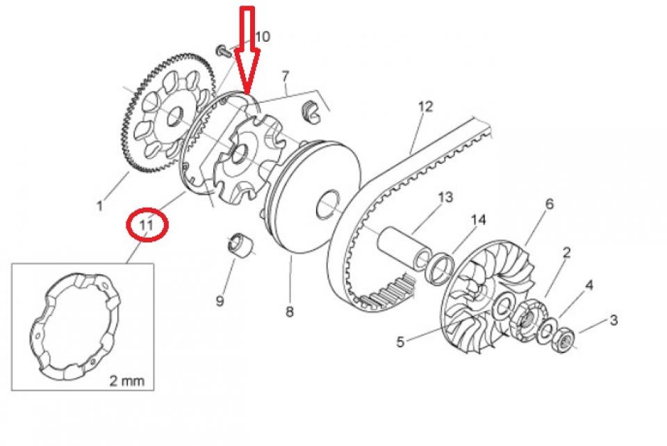 Butée joue mobile 0.5mm pour scooter Aprilia 50 Mojito retro 1999-03 2MEA000423