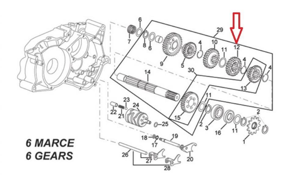 Pignon arbre secondaire Z 27 de boite de vitesse pour moto Minarelli 50 AM6 AP8206614