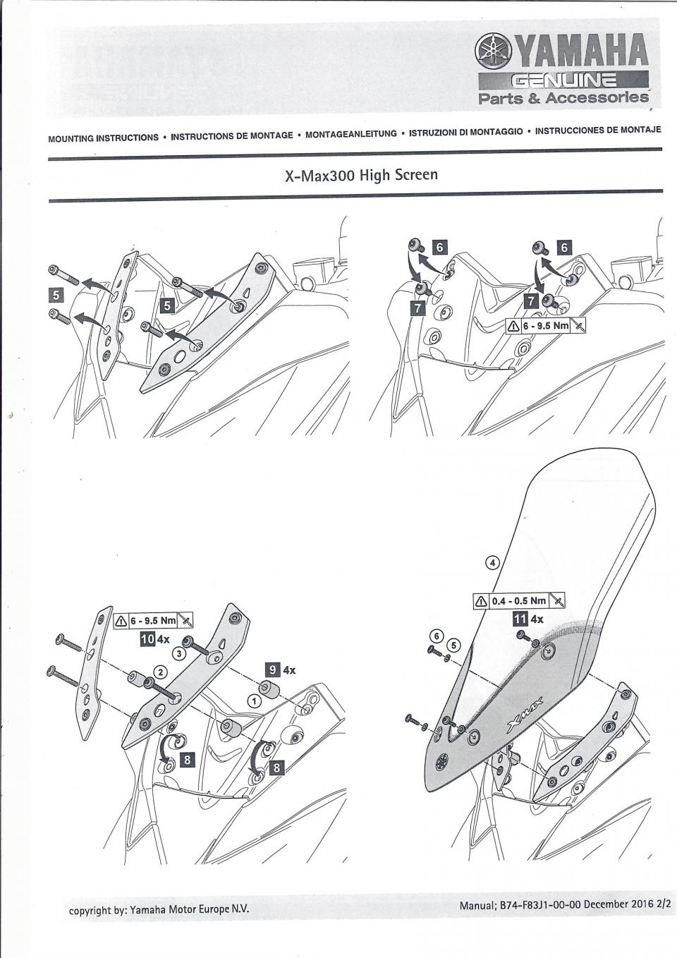 Pare brise Haut 71cm pour scooter Yamaha 300 Xmax 2021 à 2022 B74F837J0100