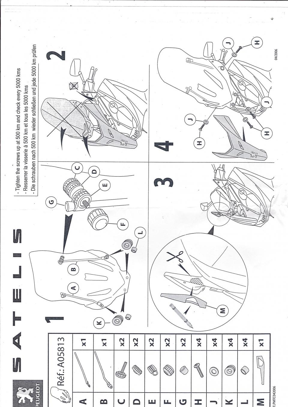 Pare brise haut pour scooter Peugeot Satelis 125 A05813 1176922300 Neuf