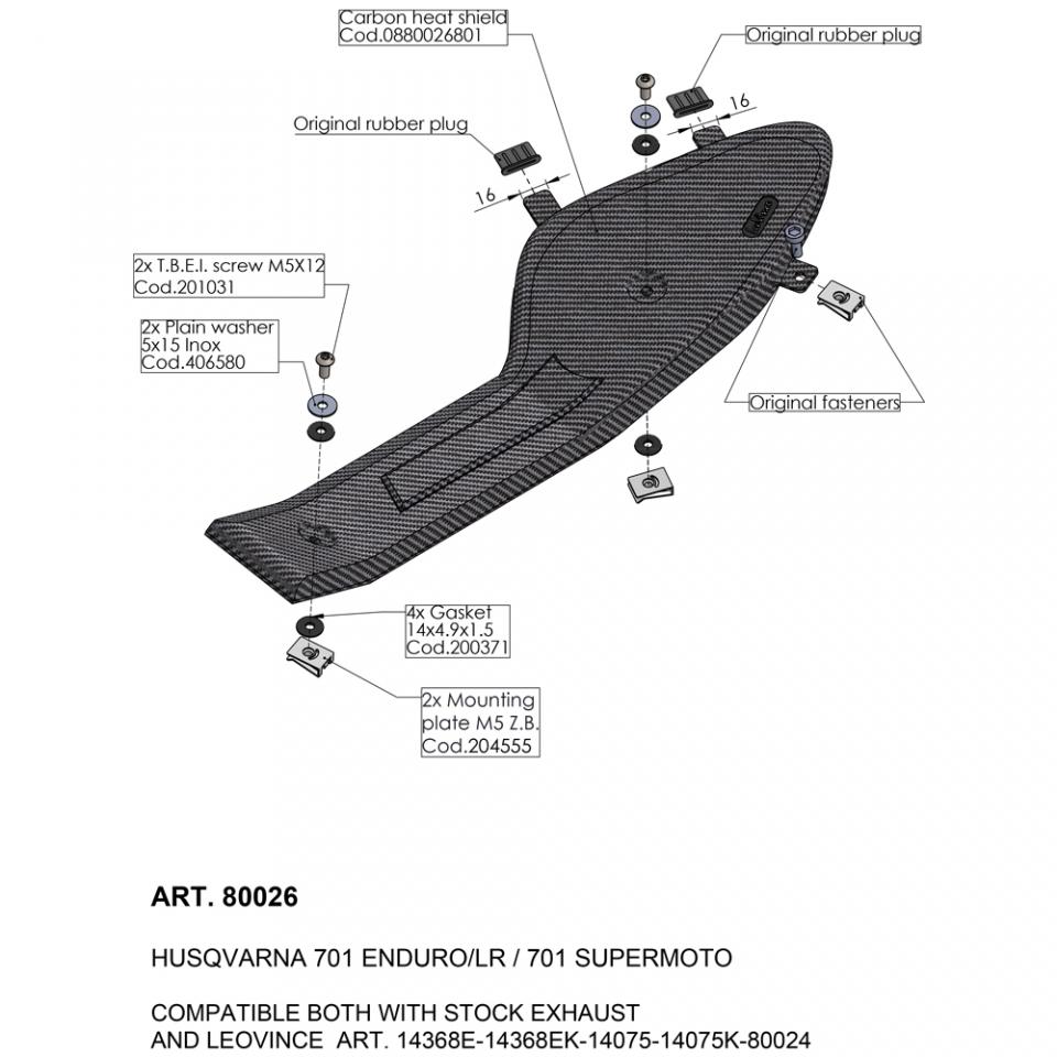 Protection pot d échappement Leovince pour Moto Husqvarna 690 701 Supermoto 2016 à 2023 80026 Neuf