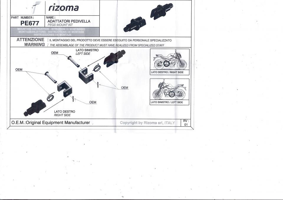 Paire Adaptateur Chape de repose pied Rizoma PE677B pour moto Yamaha 700 XSR