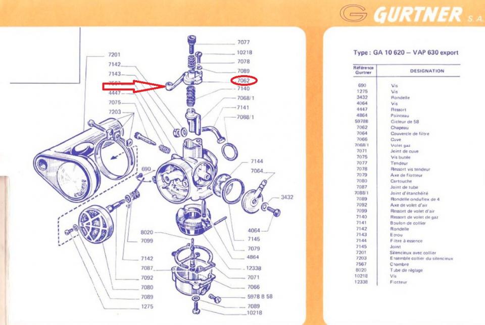 Couvercle chapeau boisseau 7062 carburateur Gurtner GA 14 pour mobylette