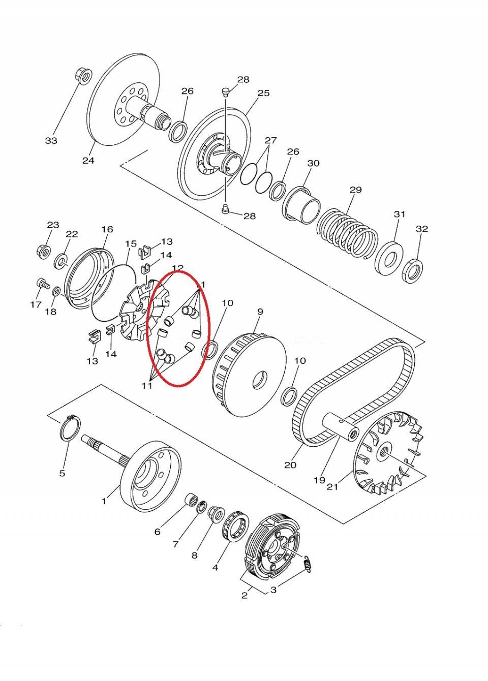 Galet de variateur 30x14 18Grs pour quad Yamaha 660 Grizzly 2002-2008 5KM-17632