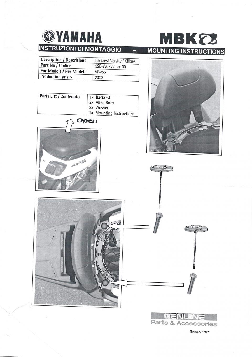 Dosseret de selle pour scooter MBK 300 Kilibre Après 2003 5SE-W0772-20 5SE Neuf