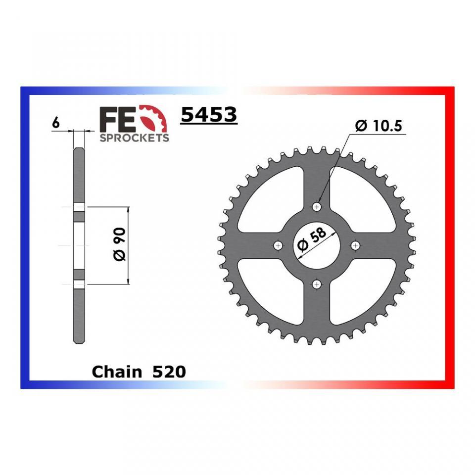 Couronne de transmission France Equipement pour moto Honda 125 Ca Rebel 1995 à 2000 39 dents Pas 520 Alésage 58mm Neuf