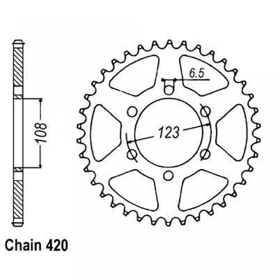 Couronne de transmission pour Moto Peugeot 50 XR6 2001 à 2003 52 dts P420 Al 108mm Neuf