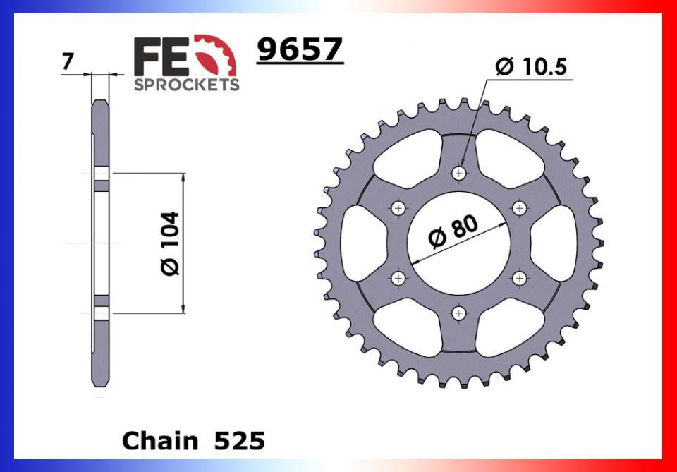 Couronne de transmission France Equipement pour moto Kawasaki 1000 Z1000 2007-2009 40 dents Pas 525 alésage 80mm Neuf