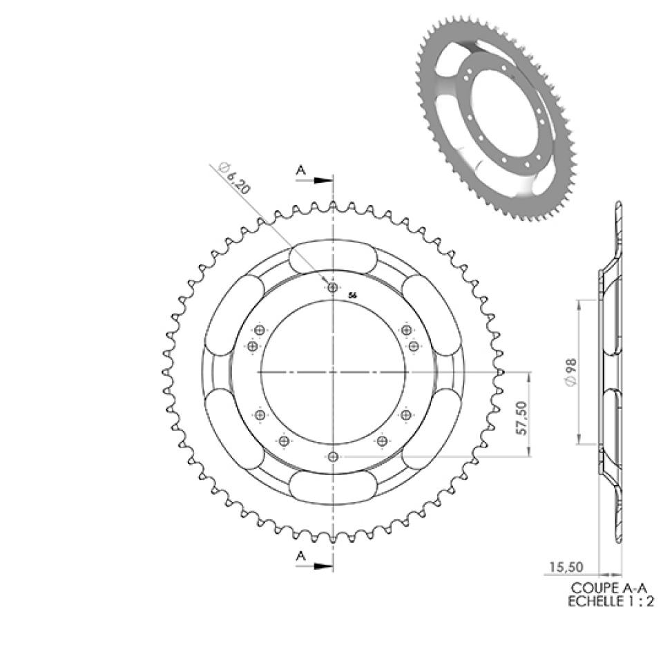 Couronne de transmission Teknix pour Mobylette Peugeot 50 103 Noire 56 dts P415 alésage 98mm Neuf