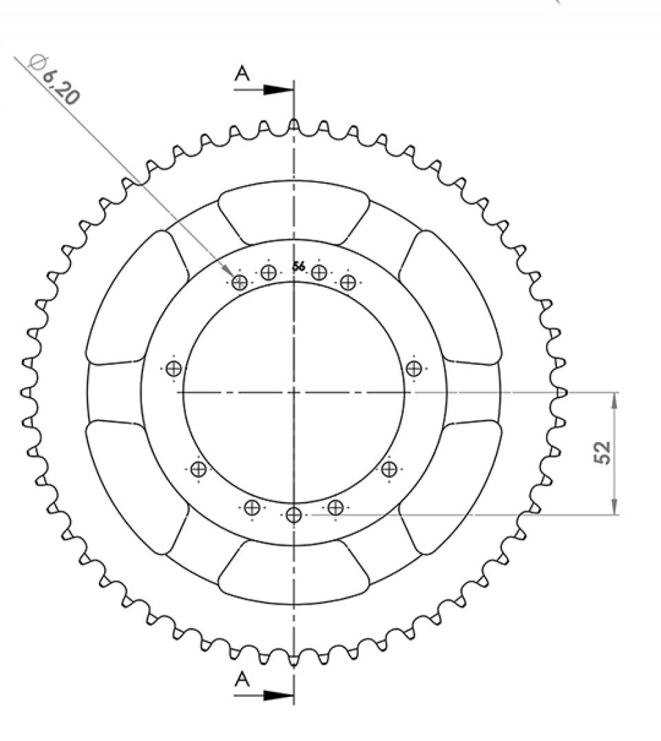 Couronne de transmission P2R pour Mobylette MBK 50 51 Avant 2020 56 dents pas 415 alésage 94mm Neuf