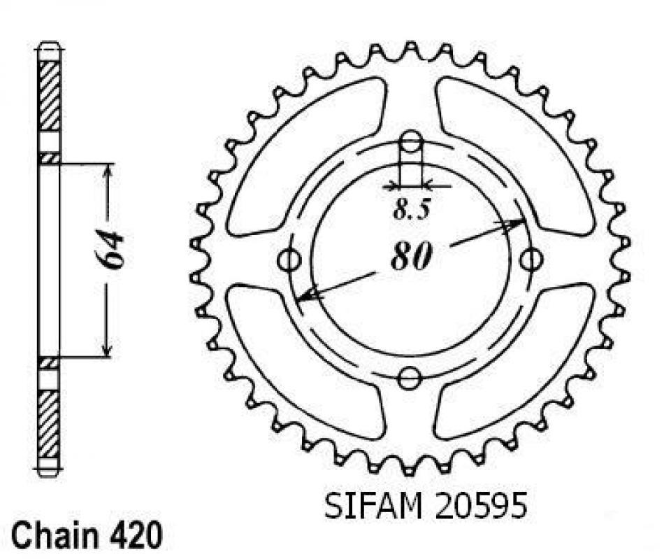 Couronne de transmission Sifam pour Moto Yamaha 50 Lc Bop 1980 à 1981 37 dents pas 420 Neuf