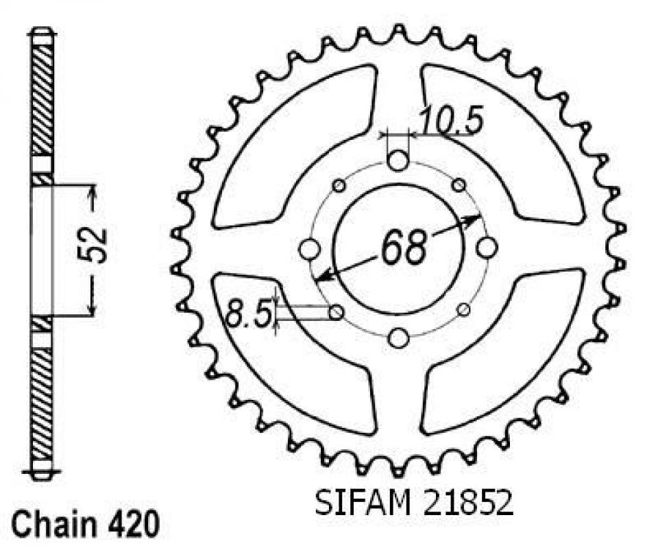 Couronne de transmission Sifam pour Moto Suzuki 50 TS XK 1991 à 1995 51 dents pas 420 Neuf