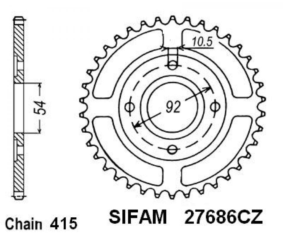 Couronne de transmission Sifam pour moto MBK 50 X-Power 1997 à 2003 46 dts P415