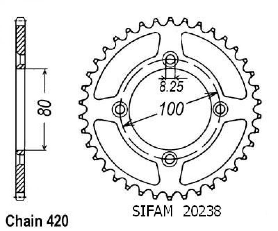 Couronne de transmission Sifam pour Moto Honda 80 Cr R Petites Roues 1985 Neuf