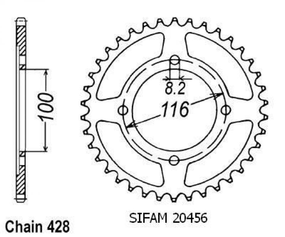 Couronne de transmission Sifam pour Moto Kawasaki 80 Kx Grandes Roues 1998 à 2000 Neuf