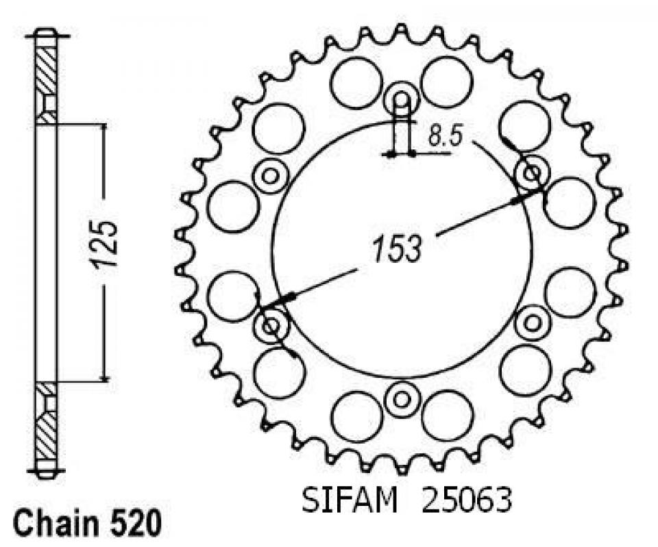 Couronne de transmission Sifam pour Moto Honda 125 Cr R 1998 à 1999 Neuf
