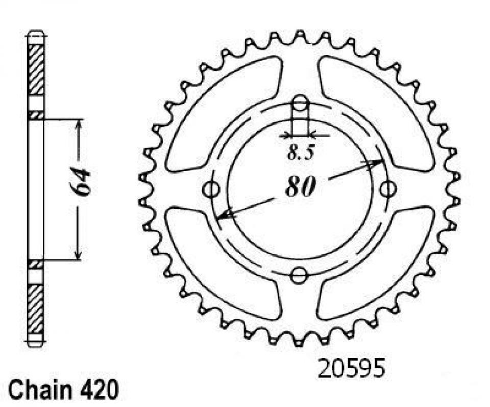 Couronne de transmission Esjot pour Moto Yamaha 80 Bop Lb2 1978 à 1980 Neuf