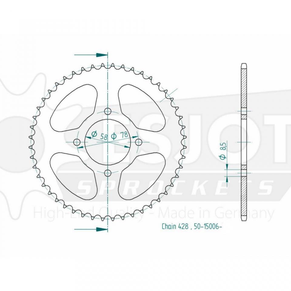 Couronne de transmission Esjot pour Moto Suzuki 80 RG gamma 1984 48 dents pas 428 Ø58mm Neuf