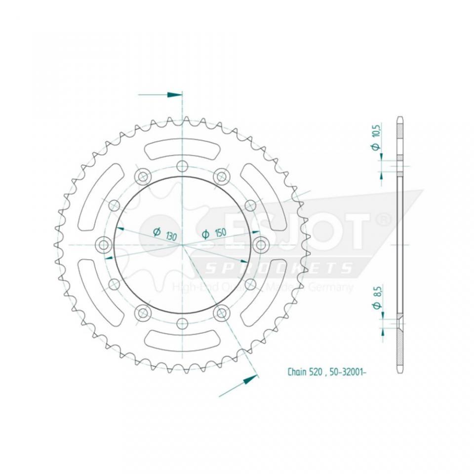 Couronne de transmission Esjot pour Moto Honda 400 XLS 1981 43 dents pas 520 Ø130 Neuf