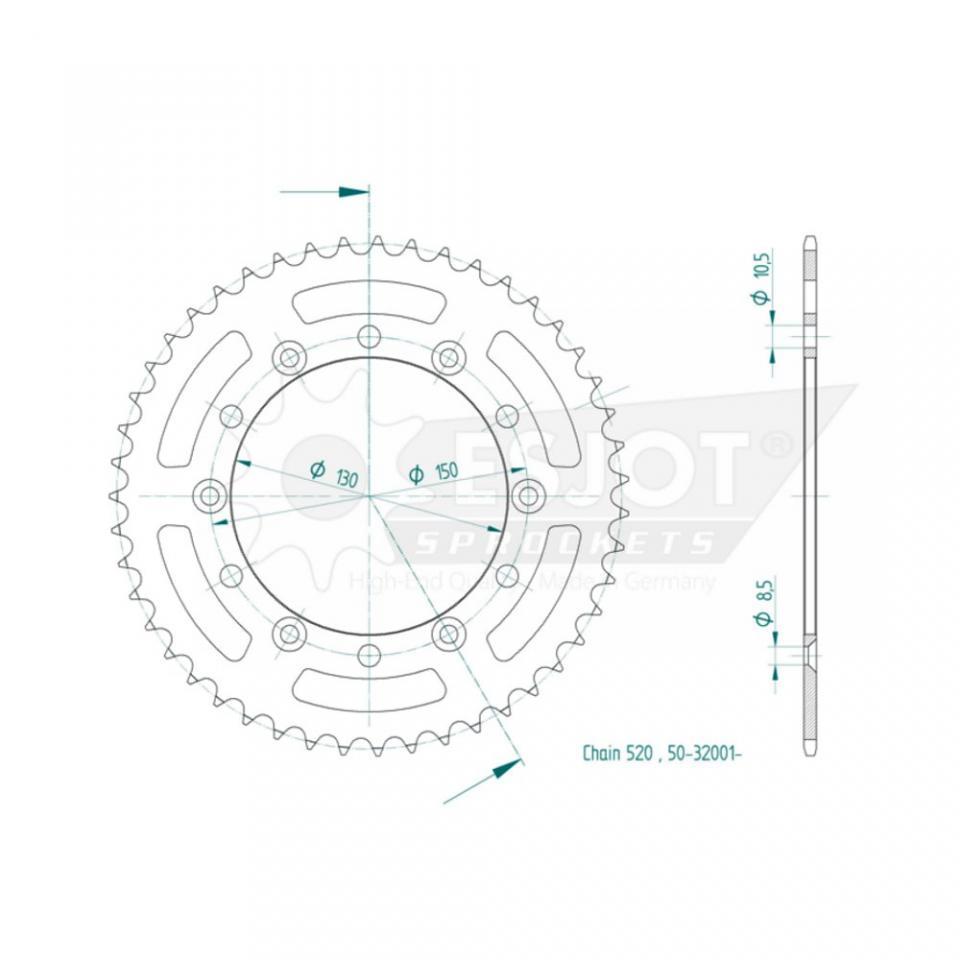 Couronne de transmission Esjot pour Moto Yamaha 426 Yz-F 2000 à 2003 48 dents pas 520 Ø130mm Neuf