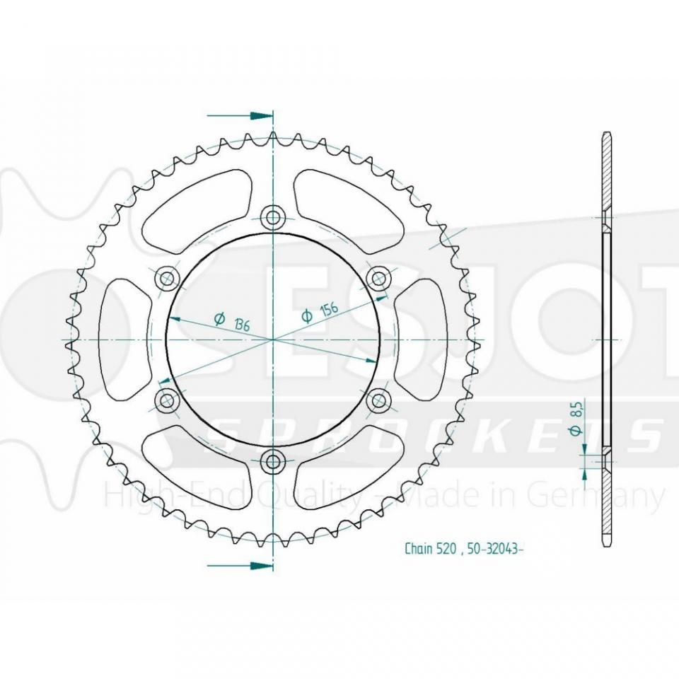 Couronne de transmission Esjot pour Moto Gas gas 250 Ec-F Enduro 4T 2012 50 dents pas 520 Ø136mm Neuf