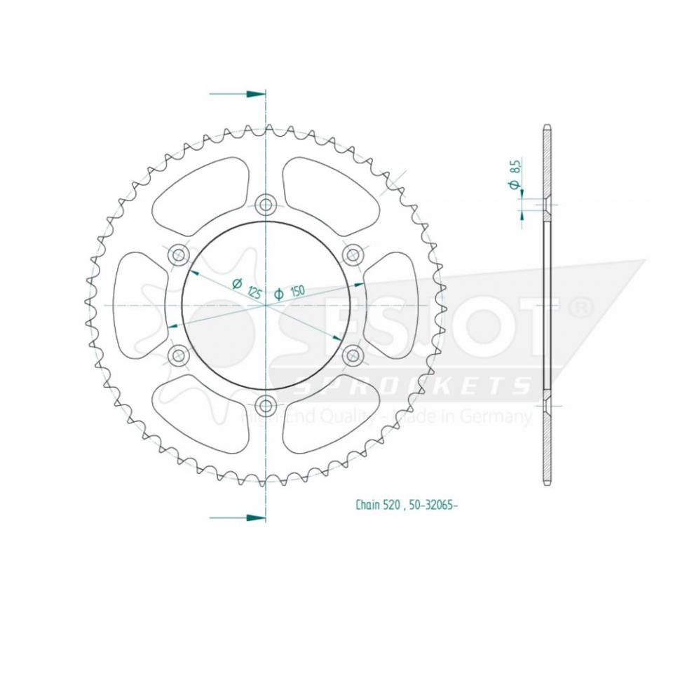 Couronne de transmission Esjot pour Moto KTM 300 MX 1990 à 1994 50 dents pas 520 Ø125mm Neuf