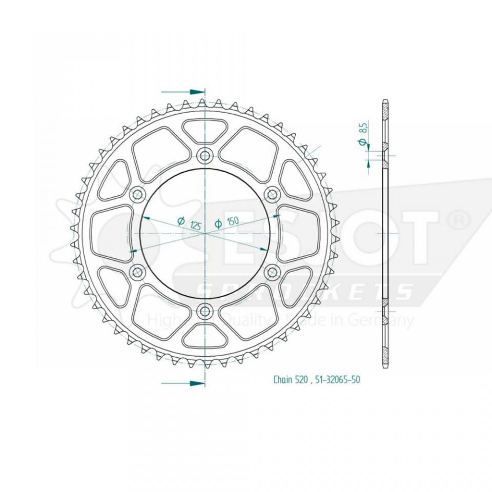 Couronne de transmission Esjot pour Moto KTM 350 Exc-F 4T 2012 à 2023 52 dents pas 520 Ø150mm Neuf