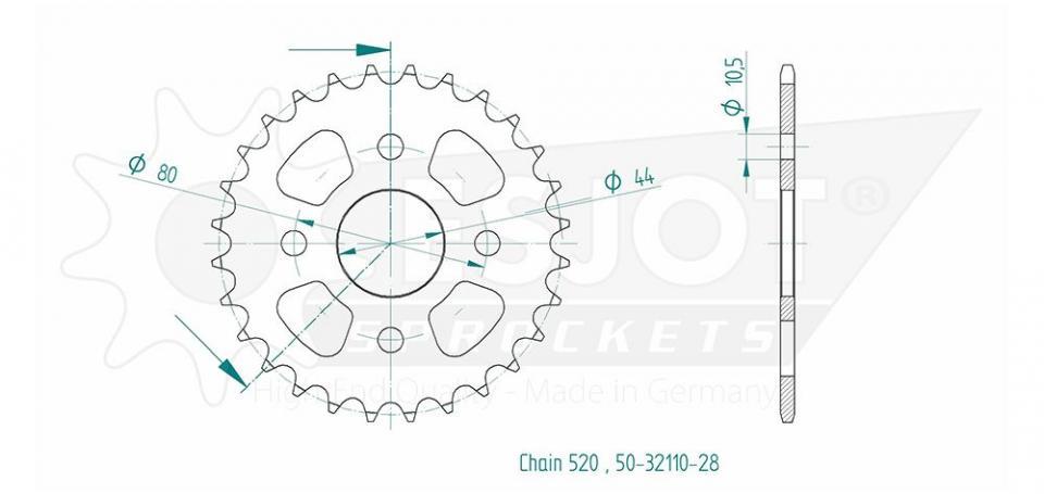 Couronne de transmission Esjot pour Quad Eton 70 Viper 2005 à 2006 Neuf