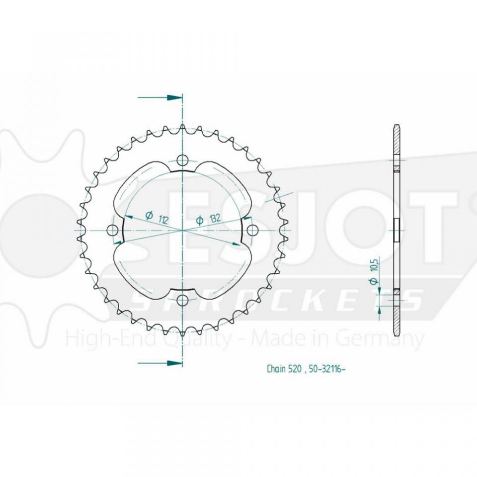 Couronne transmission Esjot pour quad Kymco 250 KXR 2003 à 2006 38 dents pas 520
