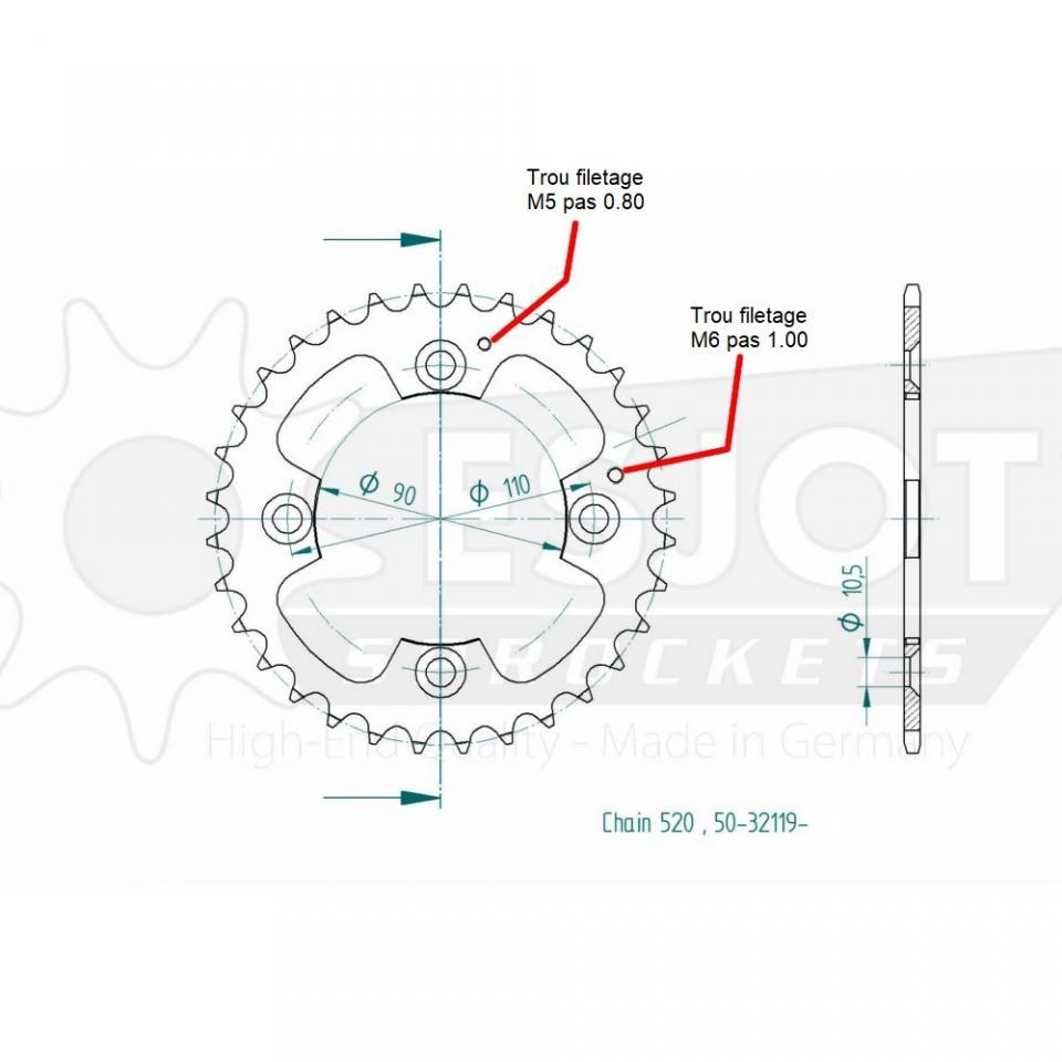 Couronne de transmission Esjot pour Quad Adly 300 Thunderbike 2005 à 2007 32 dts P520