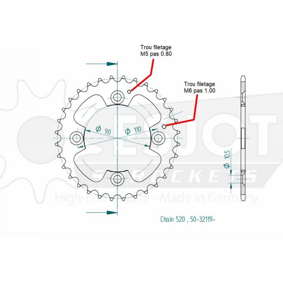 Couronne de transmission Esjot pour Quad Adly 320 U 4X2 2010 à 2012 Neuf