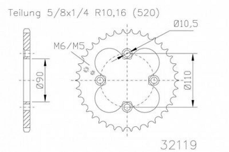 Couronne de transmission Esjot pour Quad Adly 300 Thunderbike 2005 à 2007 32 dts P520