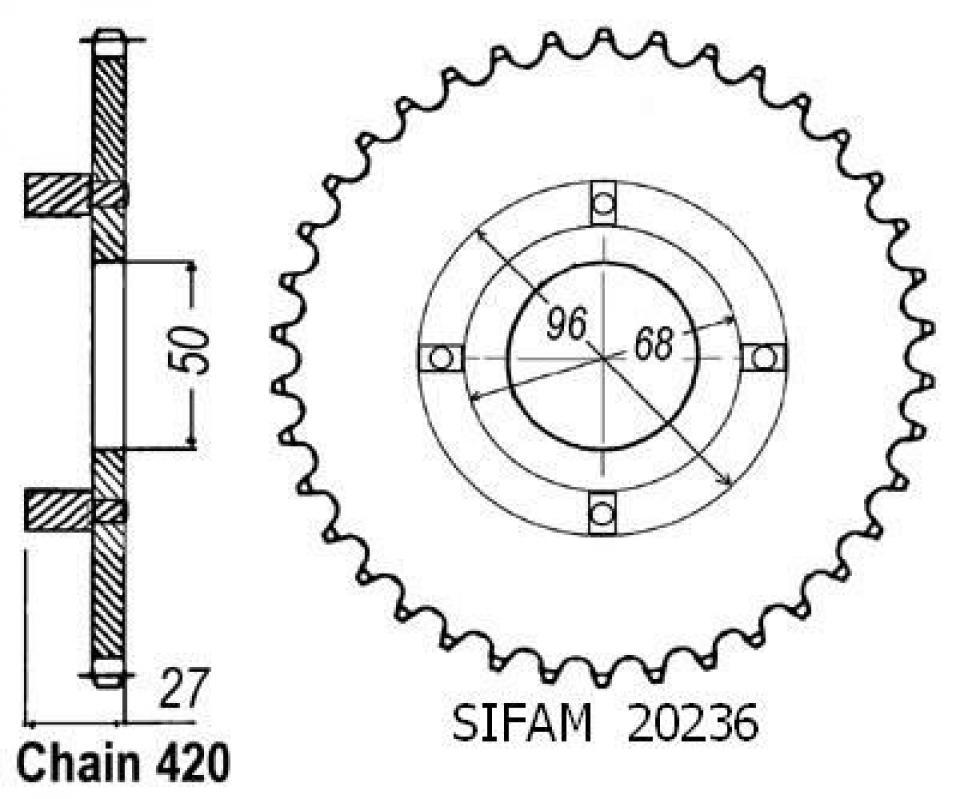 Couronne de transmission Sifam pour Moto Honda 80 XR R 1980 à 1984 Neuf