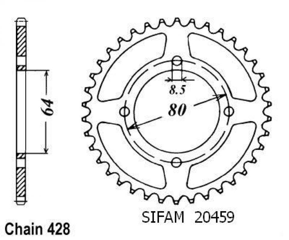 Couronne de transmission Sifam pour Moto Yamaha 125 Rs Dx 1977 à 1982 36 dents pas 428 20459CZ36 Neuf