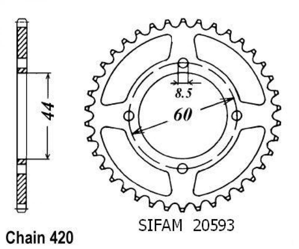 Couronne de transmission Sifam pour Moto Yamaha 50 LB Chappy 1982 à 1984 32 dents pas 420 20593CZ32 Neuf