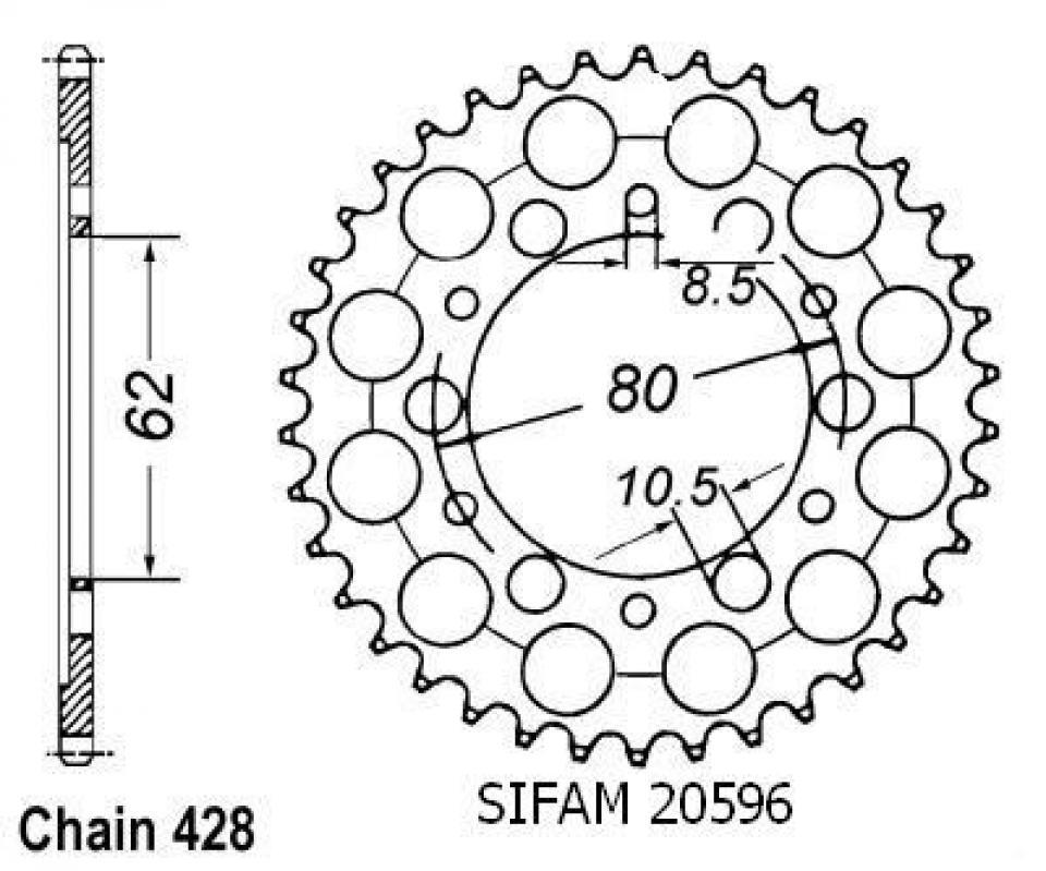 Couronne de transmission Sifam pour Moto Yamaha 200 TW 1989 à 1999 45 dents pas 428 Neuf