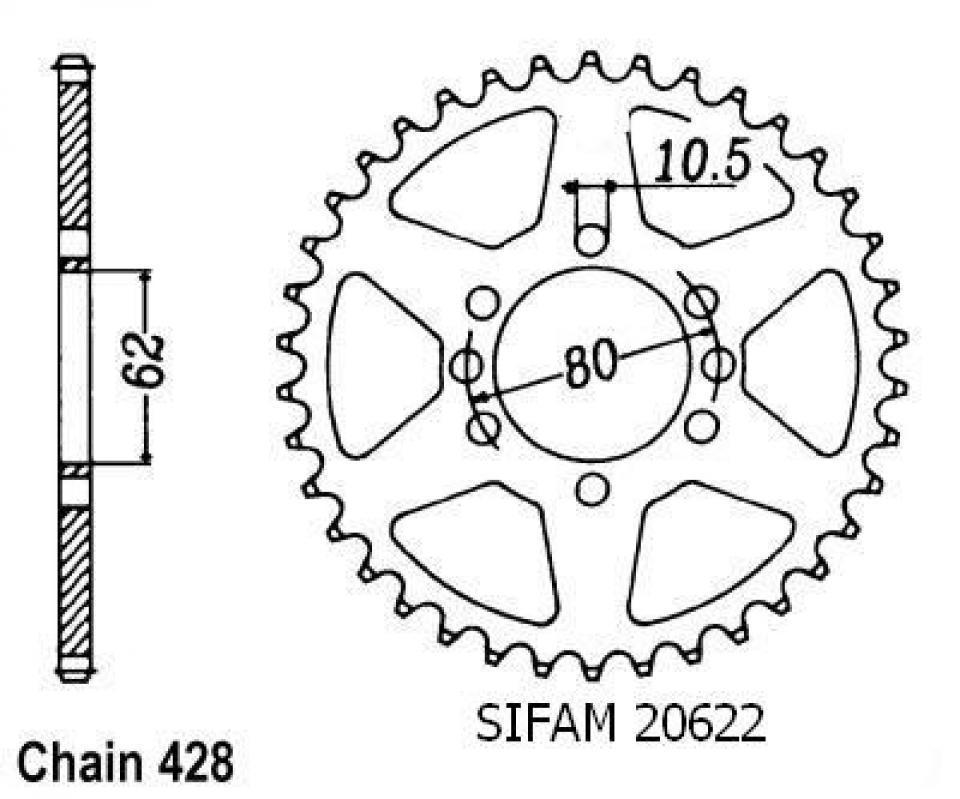 Couronne de transmission Sifam pour Moto Yamaha 125 Dt Lc Ypvs 1985 à 1992 50 dents pas 428 Neuf