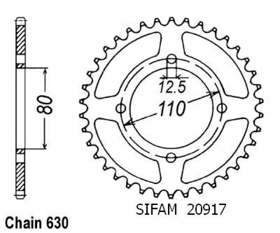 Couronne de transmission Sifam pour Moto Honda 750 Cb F2 1978 Neuf